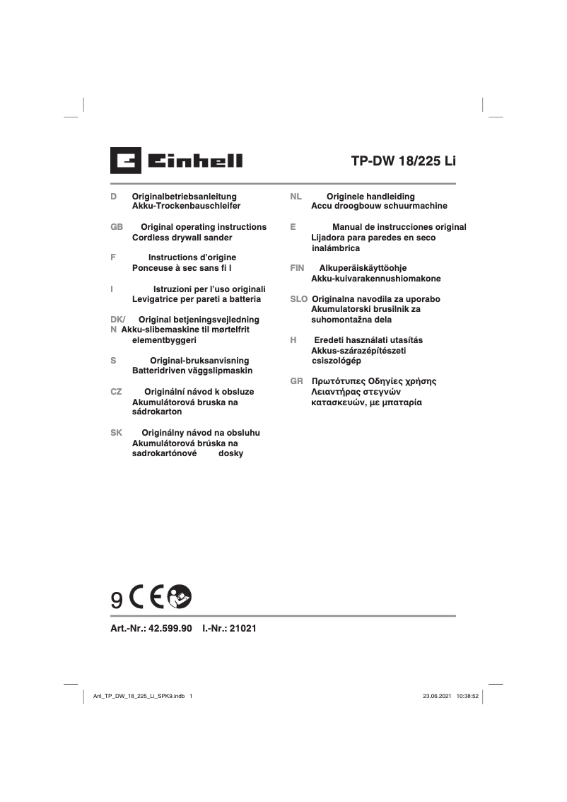 Page n°1 - Manuel utilisateur Einhell TE-DW 18/225 Li