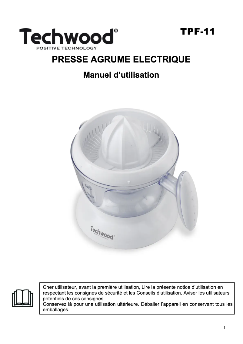 Page n°1 - Manuel utilisateur Techwood TPF-11