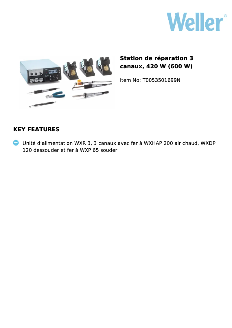 Page n°1 - Fiche technique Weller WXR 3030