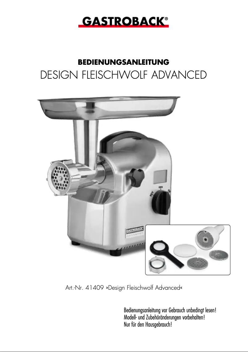 Page n°1 - Manuel utilisateur Gastroback Design Mincer Advanced 41409
