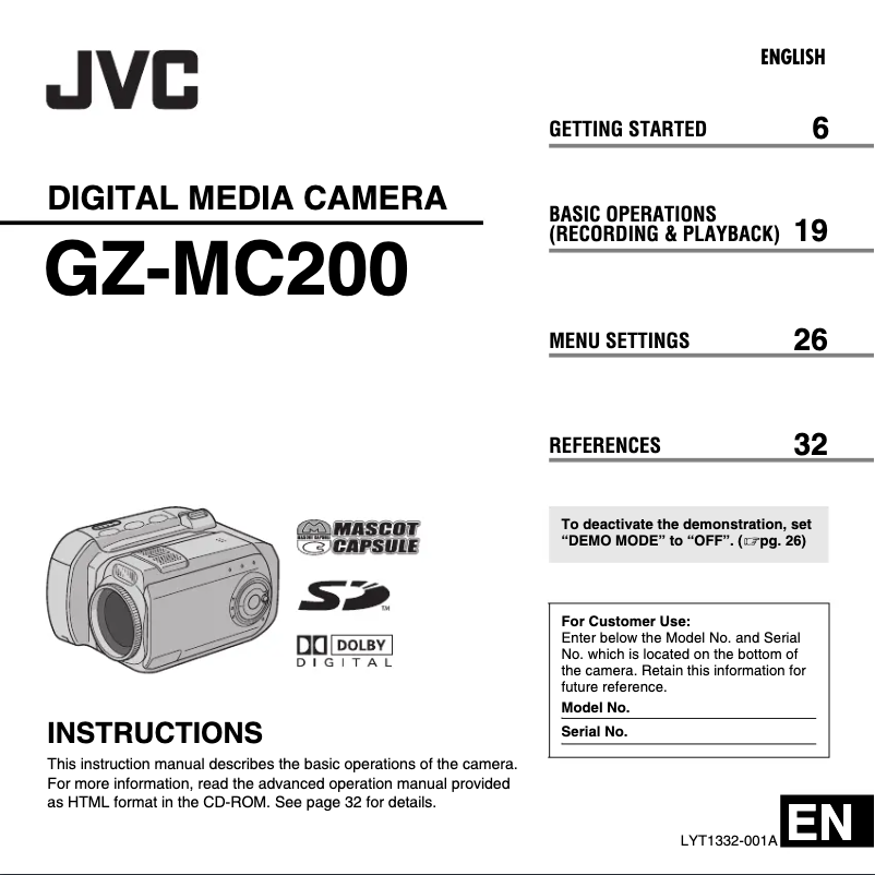 Page 1 de la notice Manuel utilisateur JVC GZ-MC200