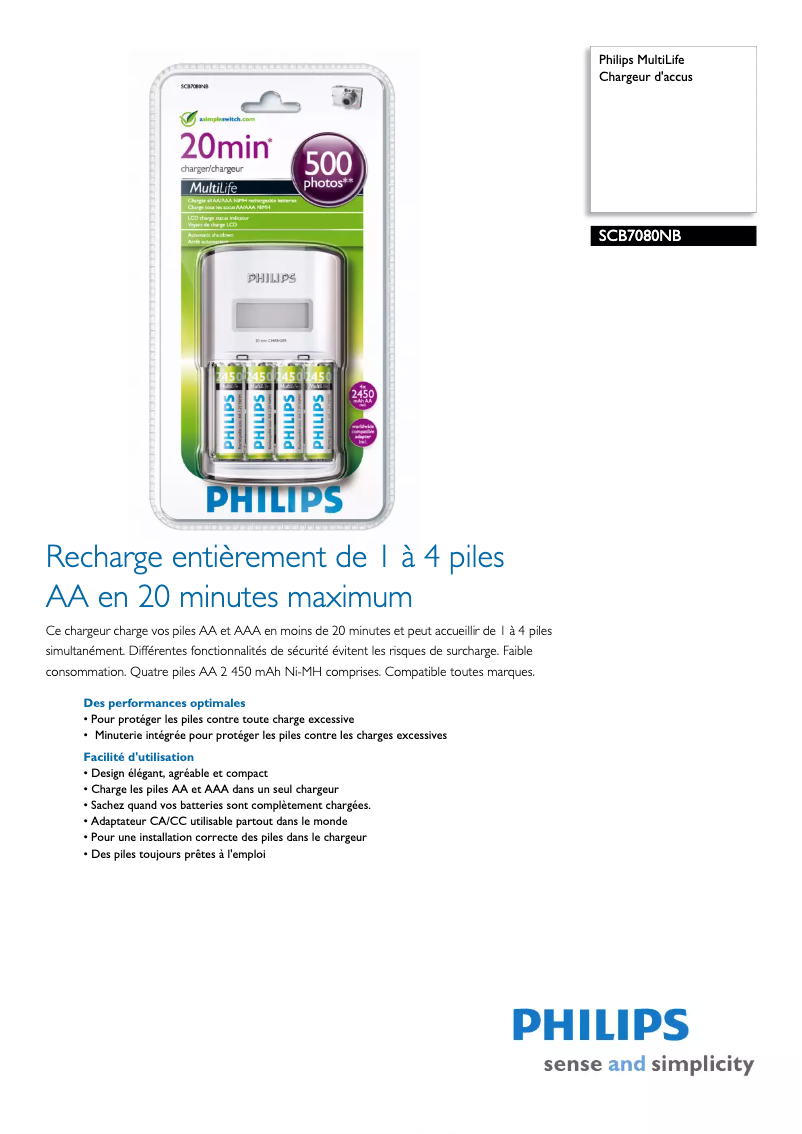 Page n°1 - Fiche technique Philips MultiLife SCB7080NB