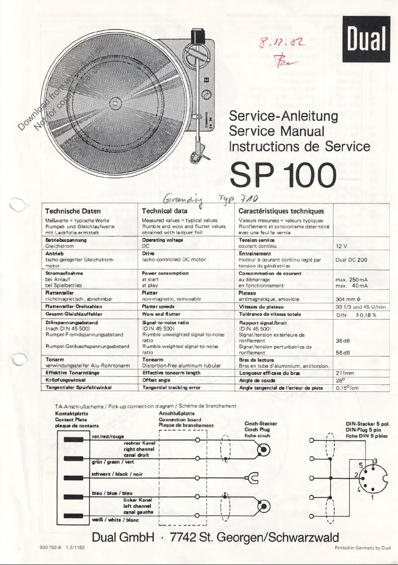 Page n°1 - Manuel utilisateur Dual SP 100