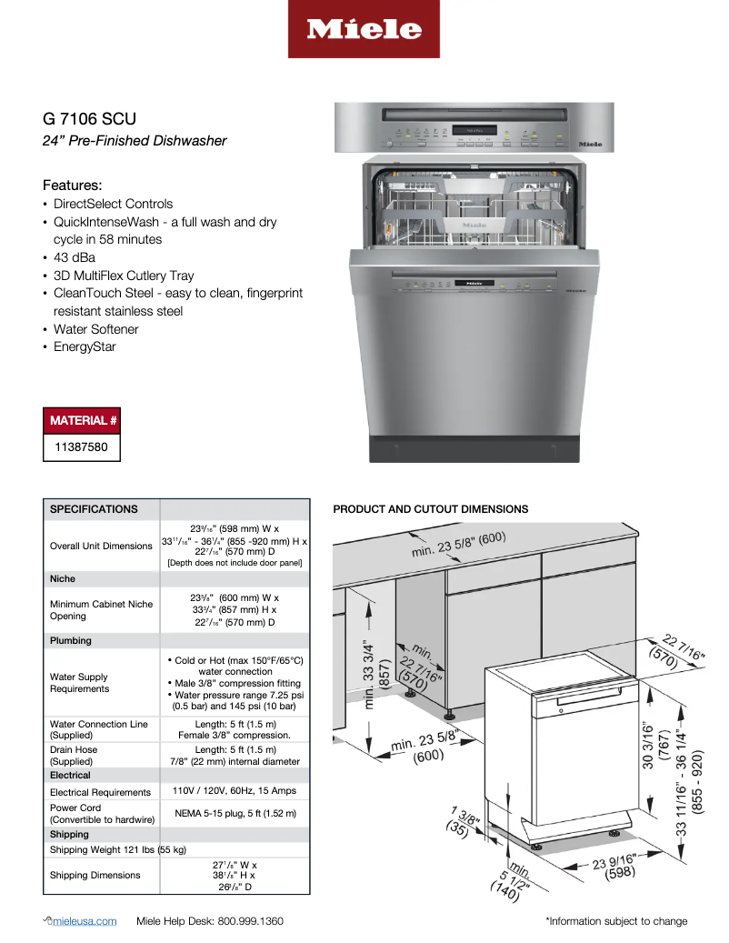 Page n°1 - Fiche technique Miele G 7106 SCU