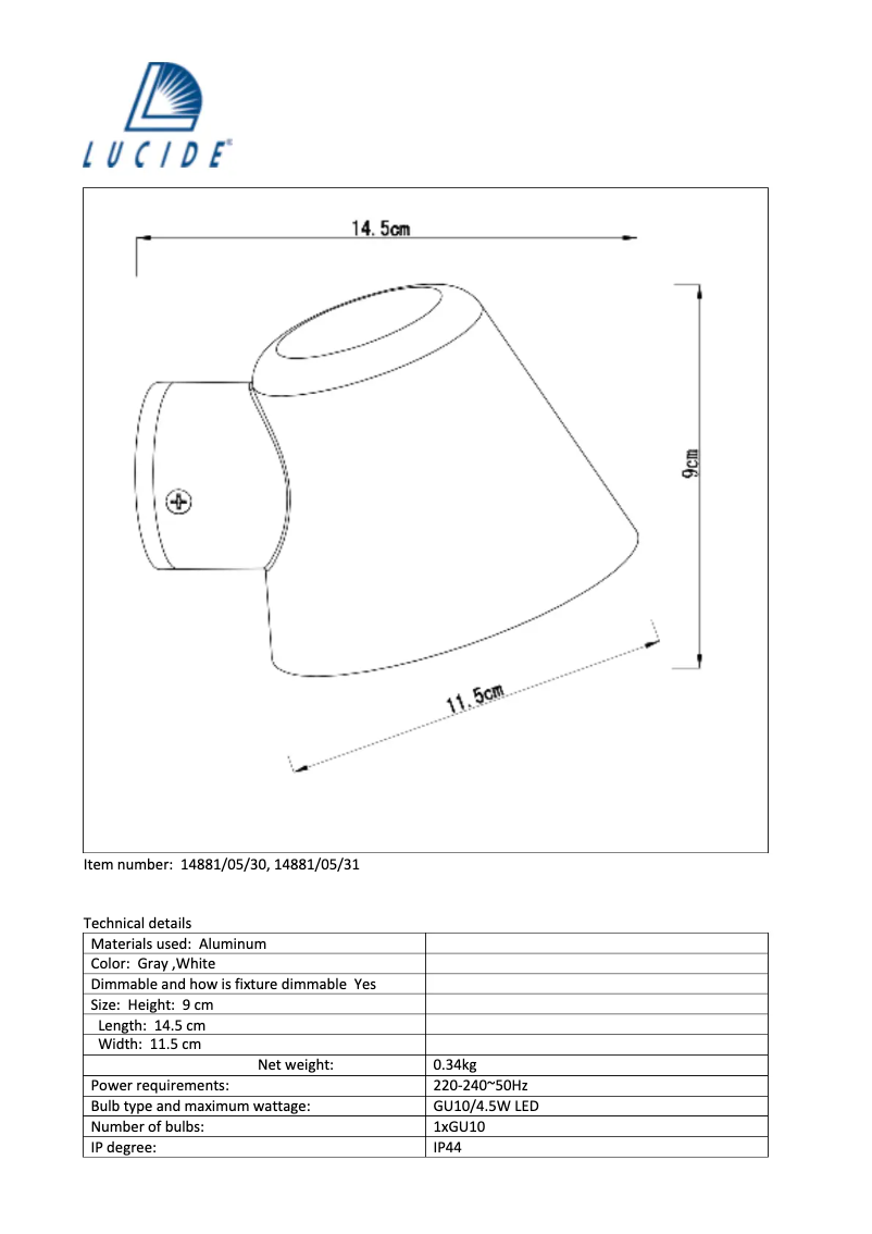 Page n°1 - Manuel utilisateur Lucide Dingo-LED