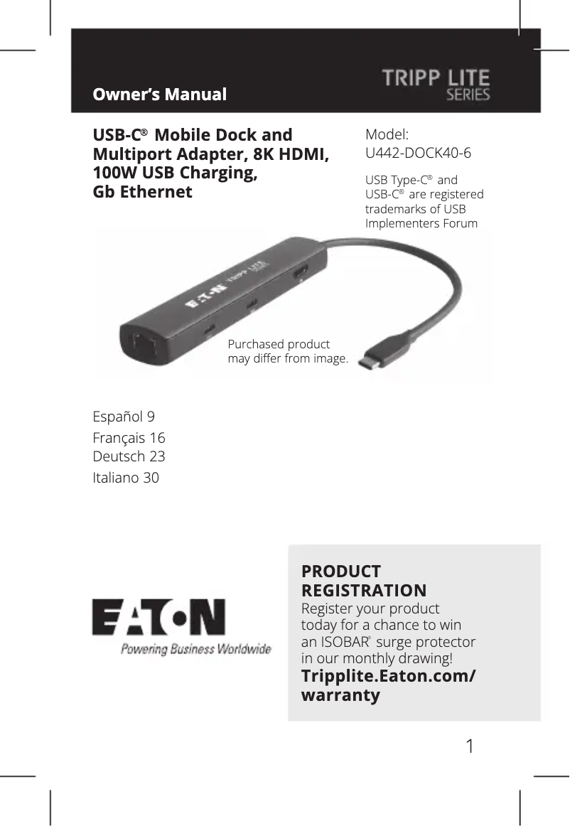 Image de la première page du manuel de l'appareil U442-DOCK40-6