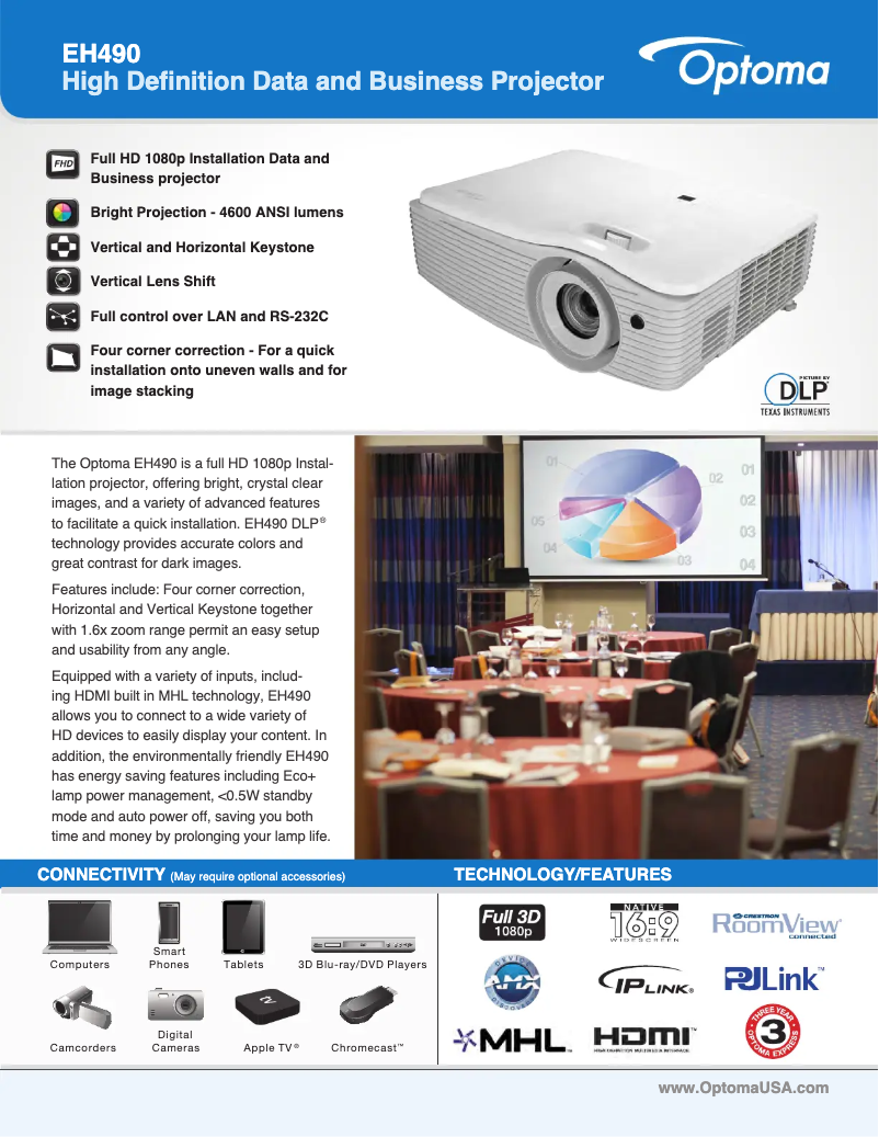 Page 1 de la notice Fiche technique Optoma EH490