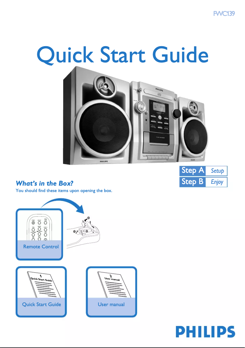 Page 1 de la notice Guide de démarrage rapide Philips FWC139