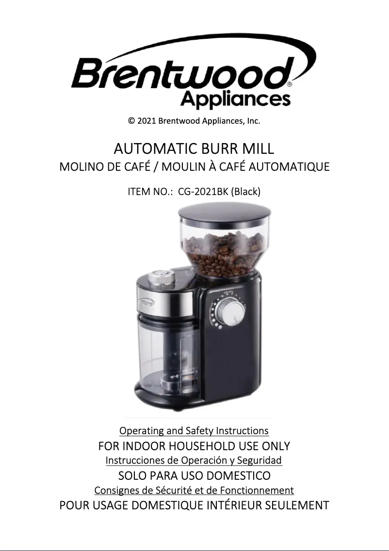 Page n°1 - Manuel utilisateur Brentwood CG-2021BK