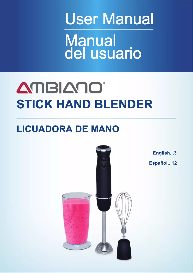 Page 1 de la notice Manuel utilisateur Ambiano Stick Hand Blender HB-2028A4