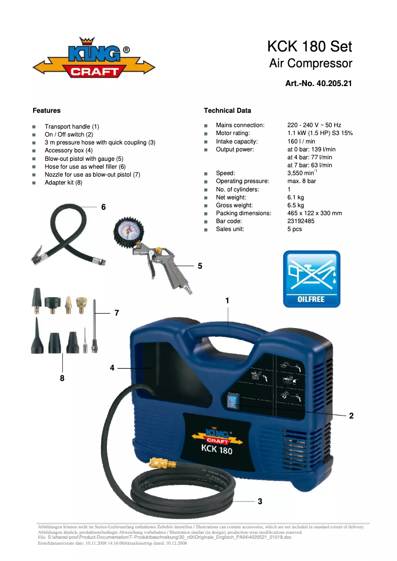 Image de la première page du manuel de l'appareil KCK 180