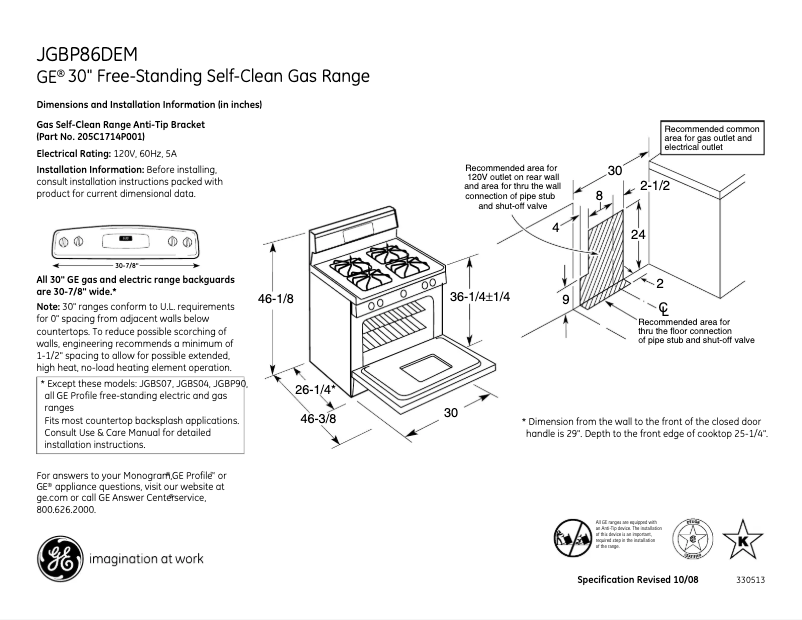 Page n°1 - Fiche technique GE JGBP86DEMBB