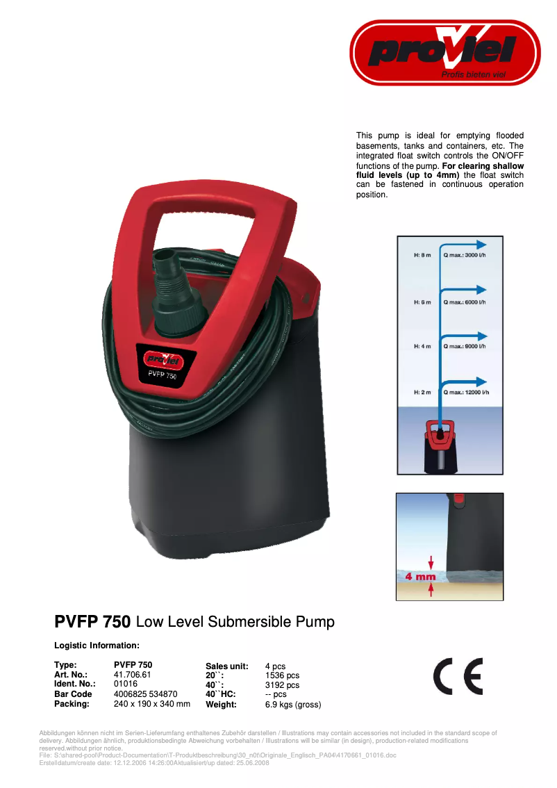 Image de la première page du manuel de l'appareil PVFP 750