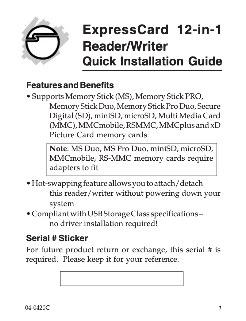 Page 1 de la notice Manuel utilisateur Siig CE-E01012-S1