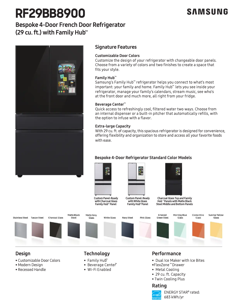 Page 1 de la notice Fiche technique Samsung RF29BB89008M