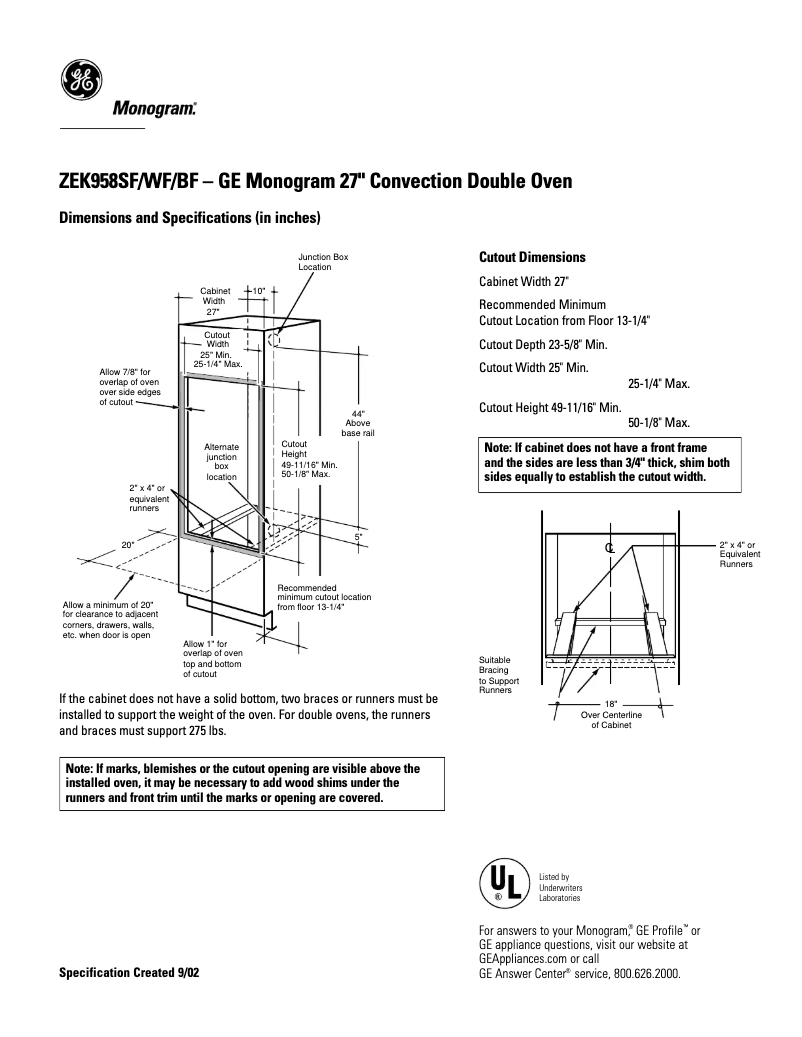 Page n°1 - Fiche technique GE ZEK958SFSS