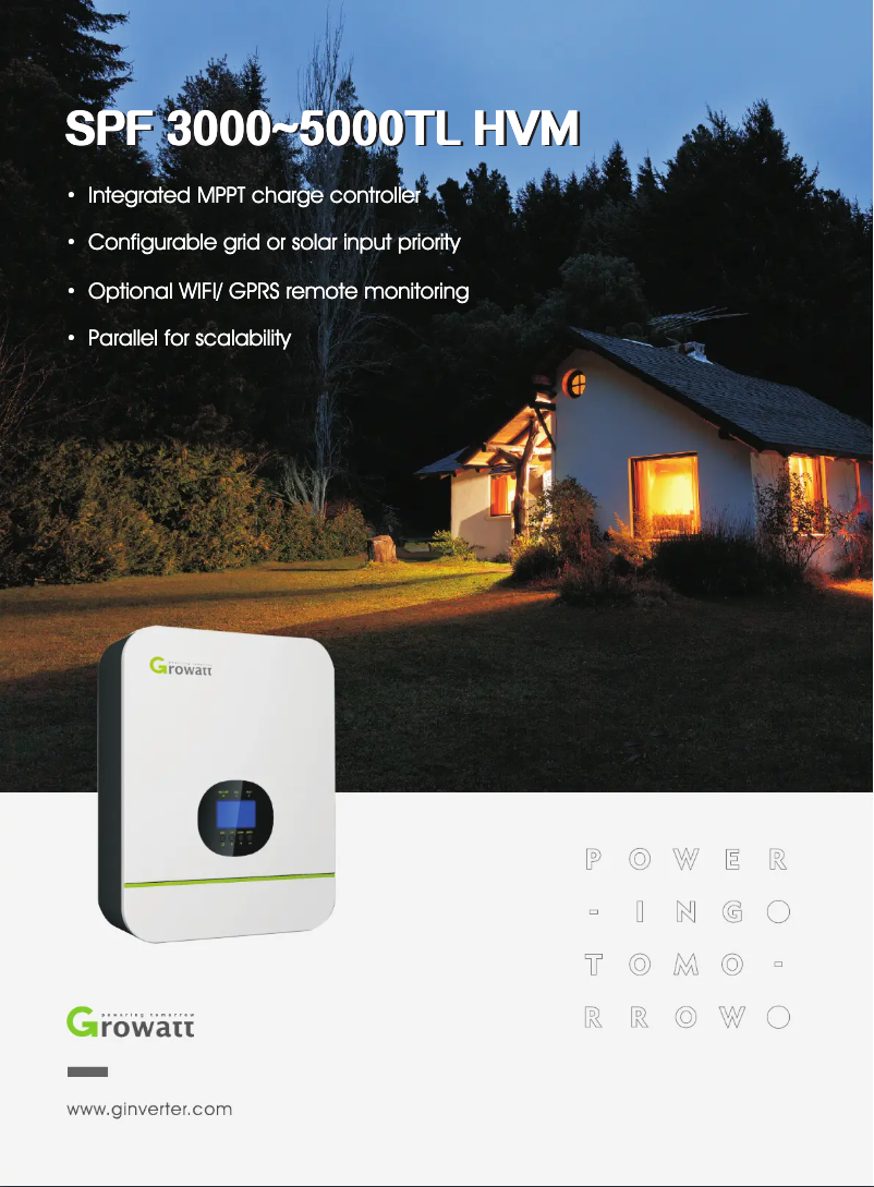 Page 1 de la notice Fiche technique Growatt 2KVA Off-Grid Solar