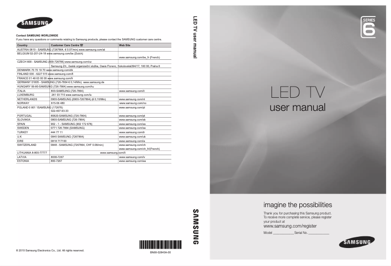 Page 1 de la notice Manuel utilisateur Samsung UE46C6620UW