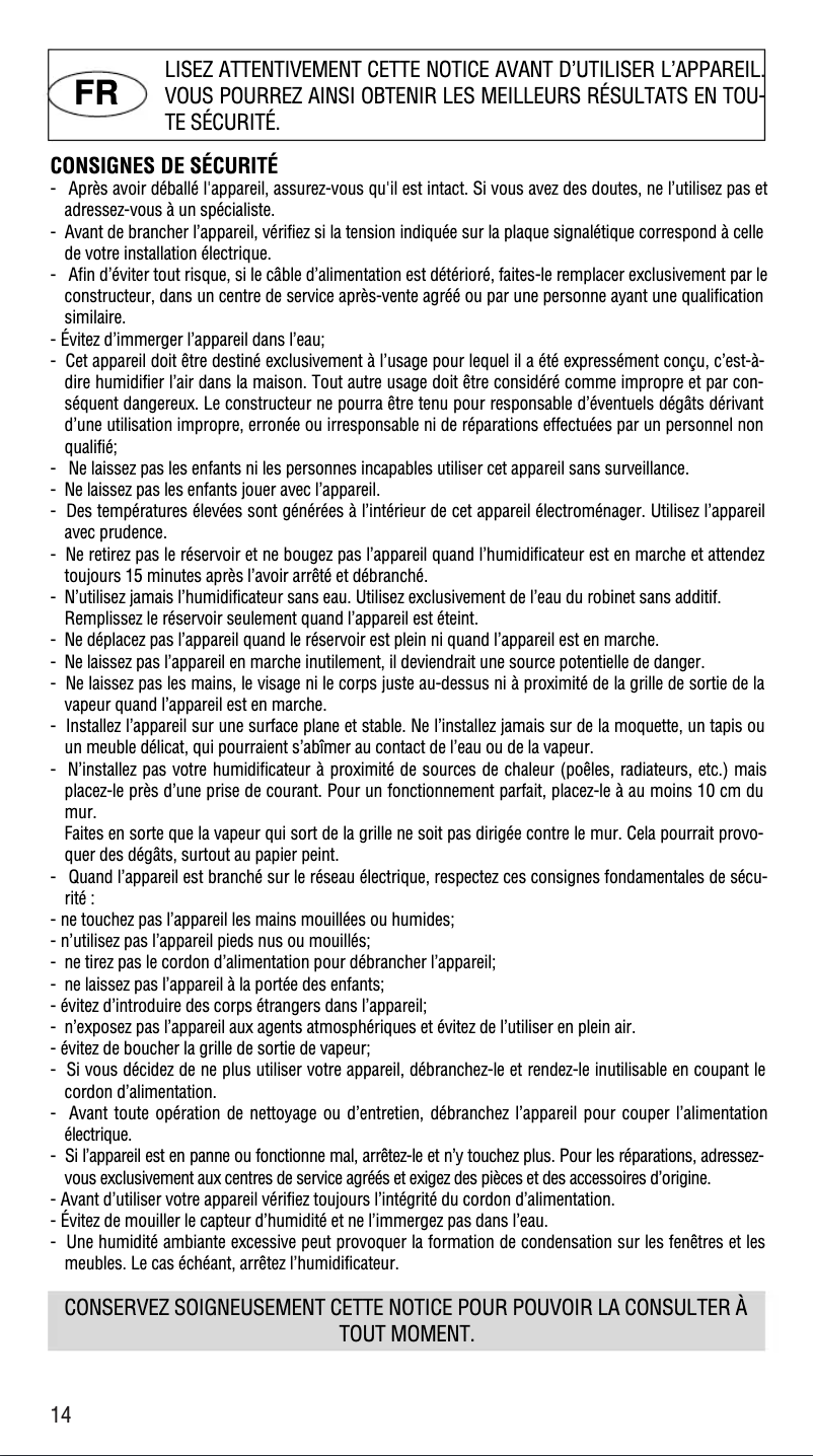 Page 1 de la notice Manuel utilisateur DeLonghi UH700
