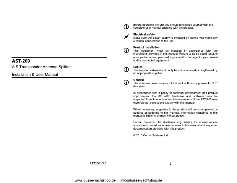 Page 1 de la notice Manuel utilisateur Comar AST-200