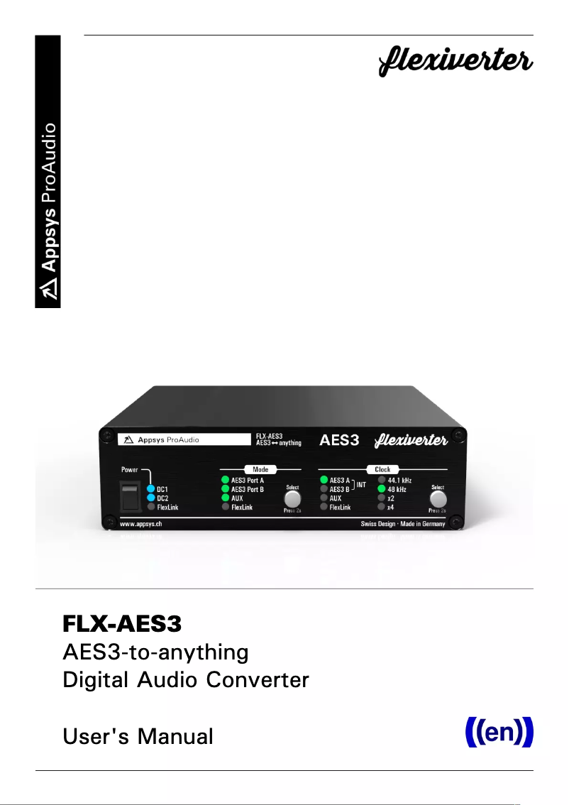 Page n°1 - Manuel utilisateur Appsys ProAudio FLX-AES3