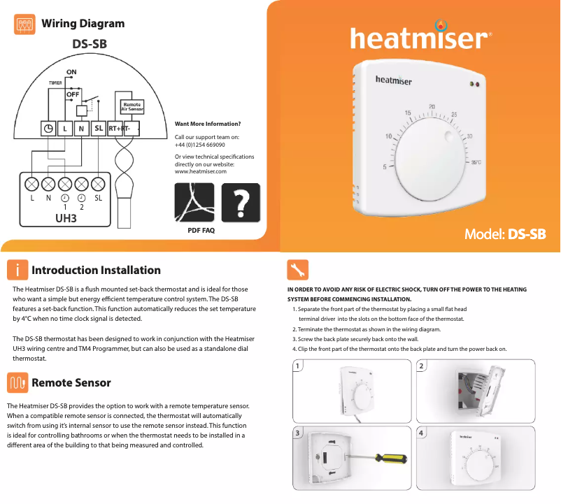 Page 1 de la notice Manuel utilisateur Heatmiser DS-SB