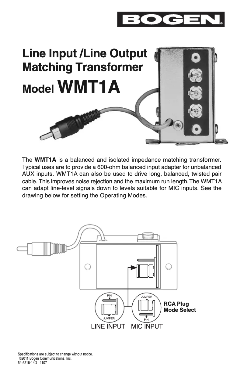 Page n°1 - Manuel utilisateur Bogen WMT1A