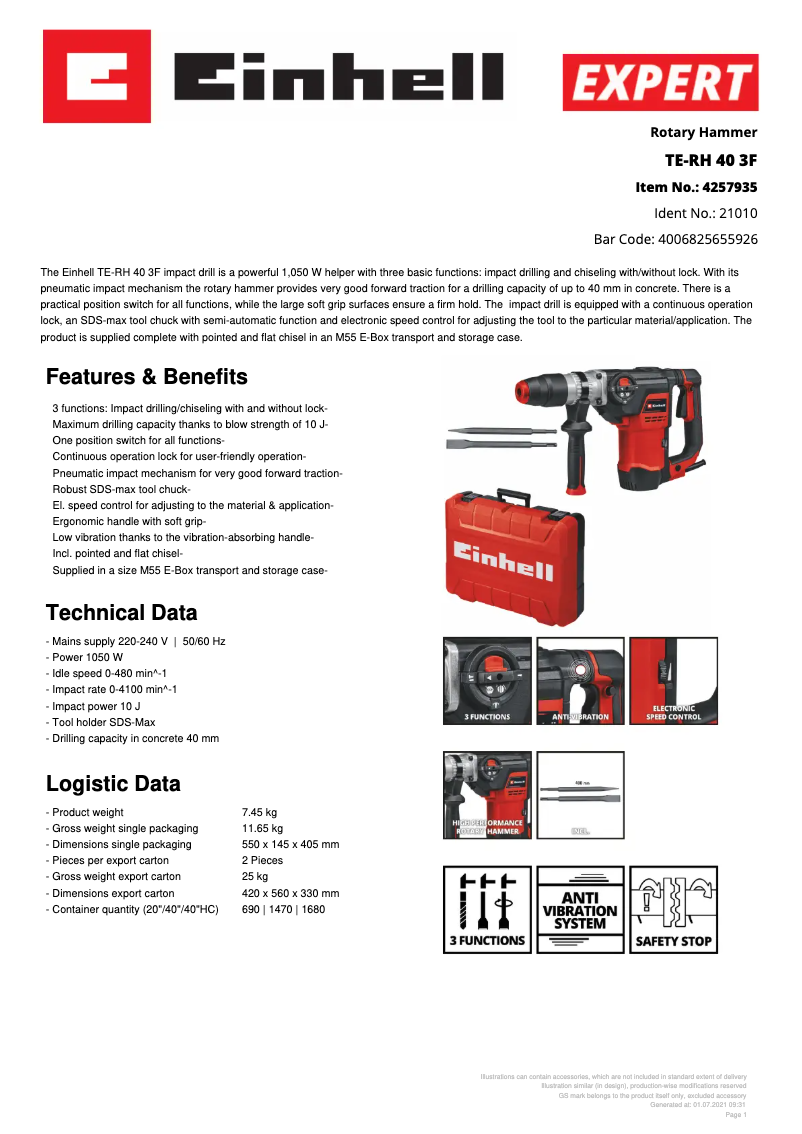 Image de la première page du manuel de l'appareil TE-RH 40 3F