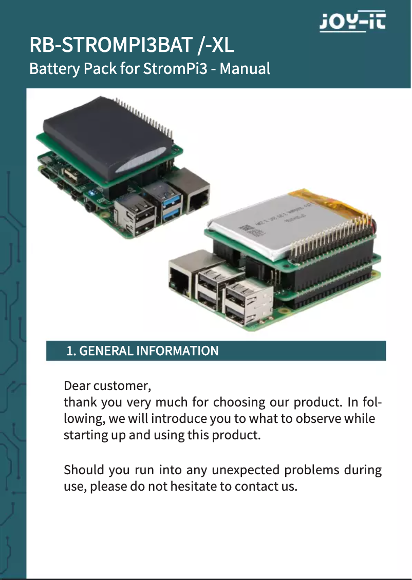 Imagen de la primera página del manual del dispositivo RB-StromPI3BAT