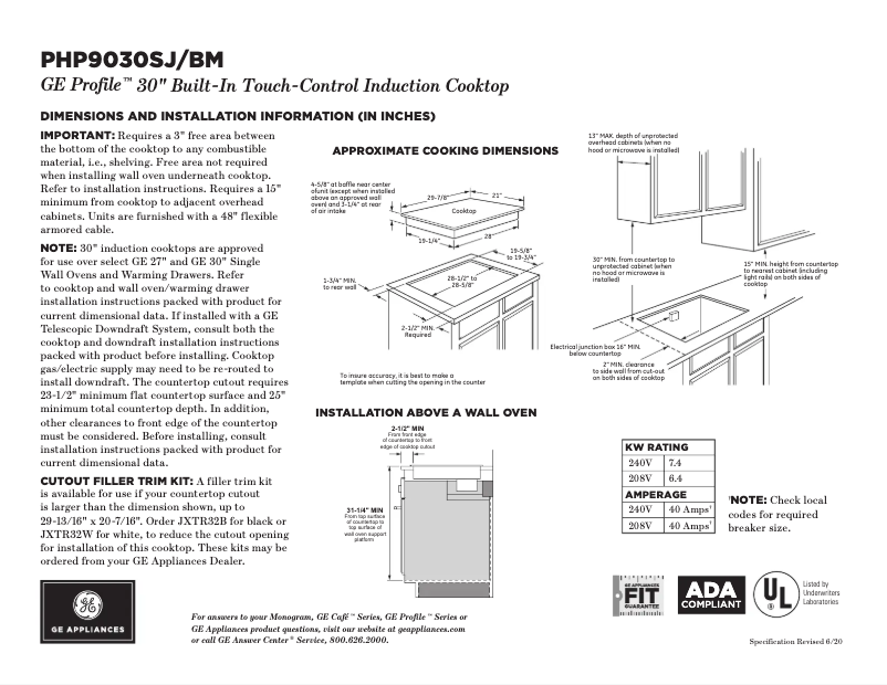 Page 1 de la notice Fiche technique GE PHP9030BMTS