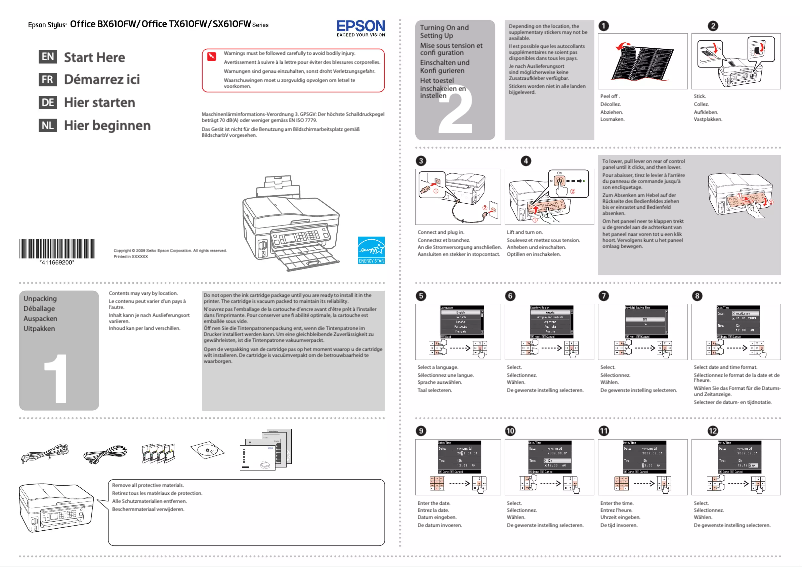 Page 1 de la notice Guide d'installation Epson Stylus SX610FW