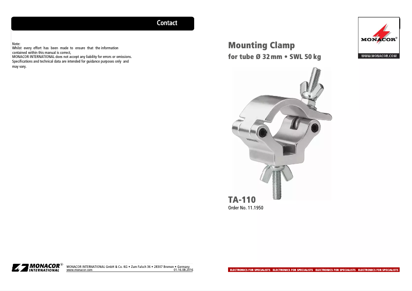 Page 1 de la notice Manuel utilisateur Monacor TA-110