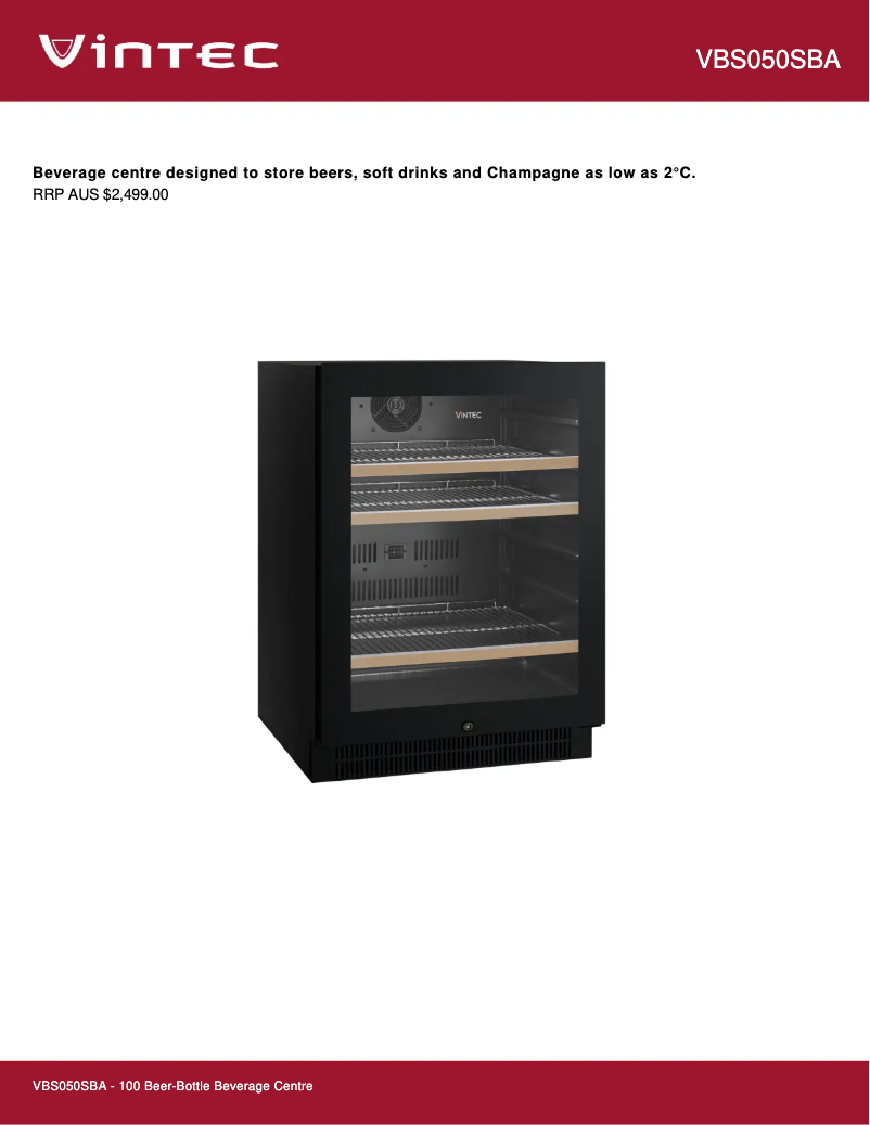 Page 1 de la notice Fiche technique Vintec VBS050SBA