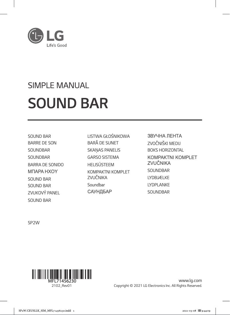 Page n°1 - Manuel utilisateur LG SP2W