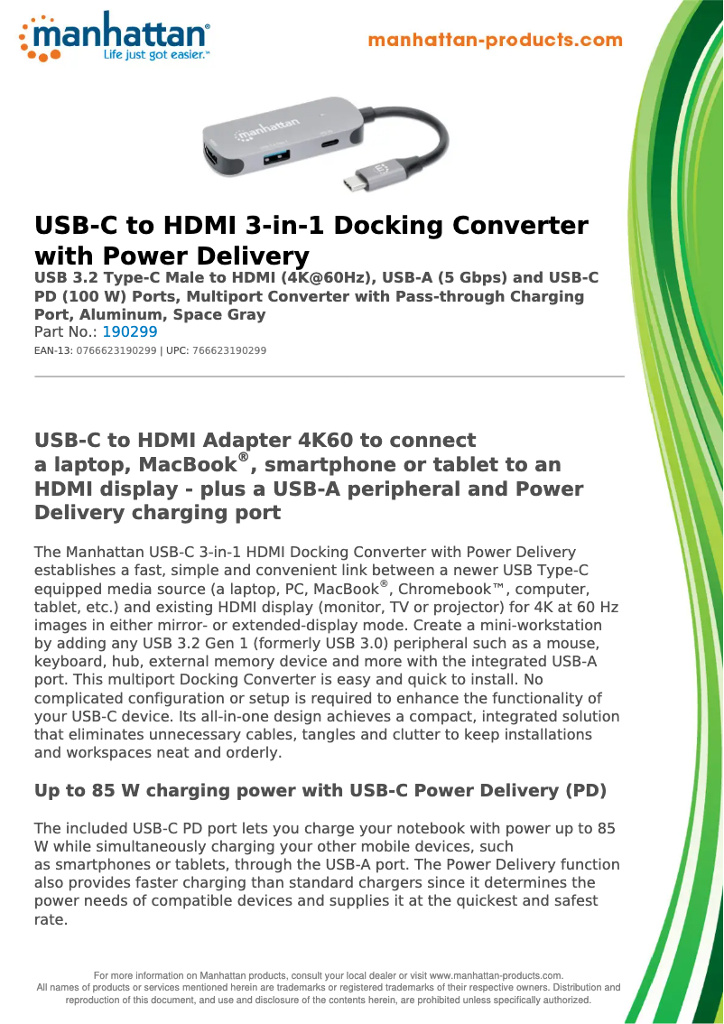 Página 1 del manual Ficha técnica Manhattan 190299