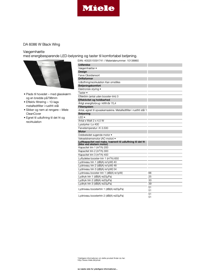 Page 1 de la notice Manuel utilisateur Miele DA 6086 W Black Wing