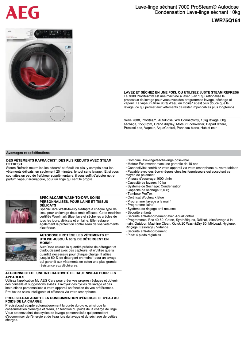 Page n°1 - Fiche technique AEG LWR75Q164