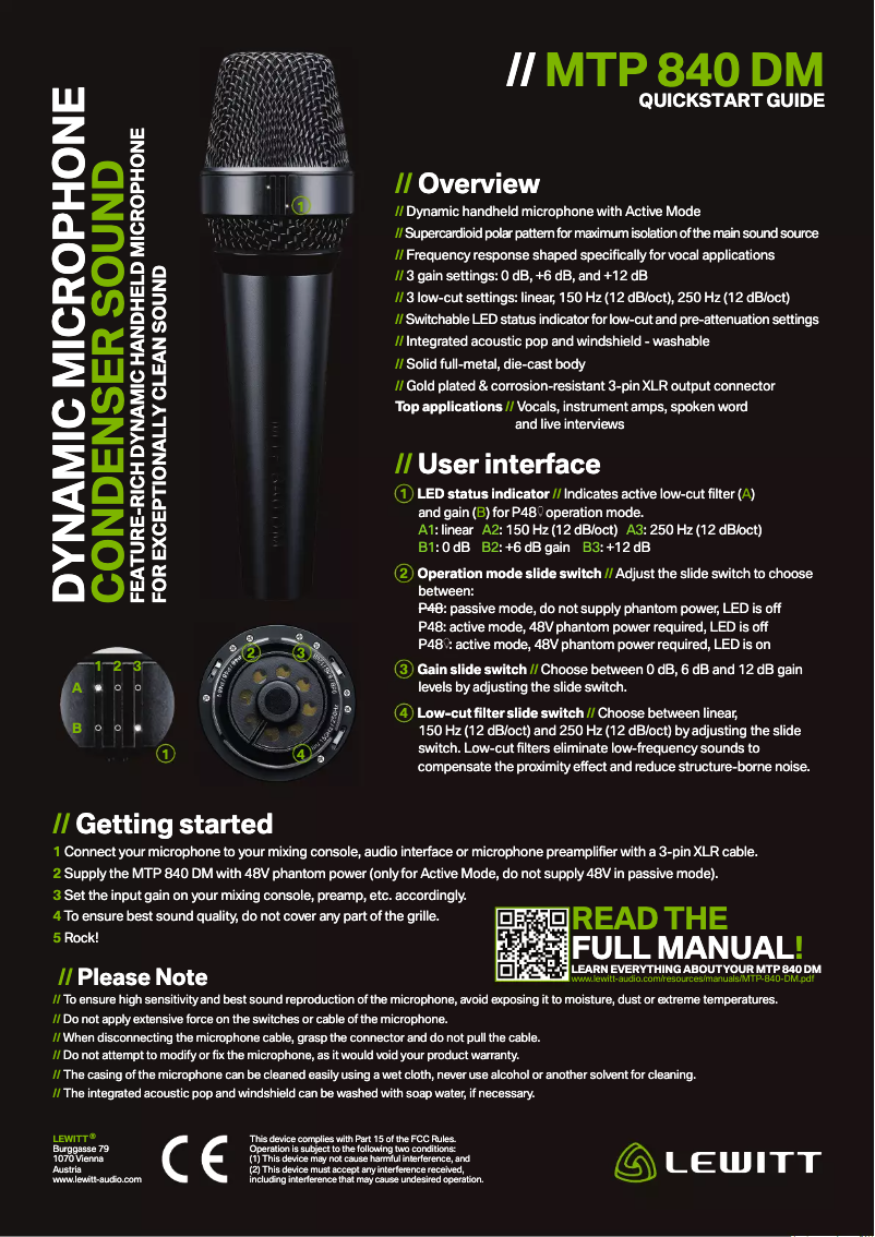 Page n°1 - Manuel utilisateur Lewitt MTP 840 DM