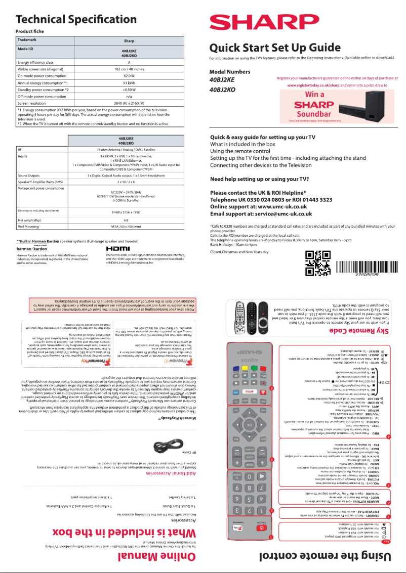 Page 1 de la notice Guide de démarrage rapide Sharp 40BJ2K