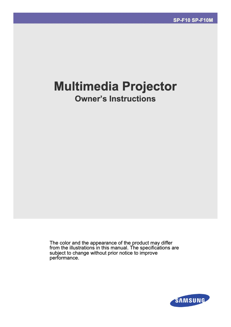 Page n°1 - Manuel utilisateur Samsung SP-F10M