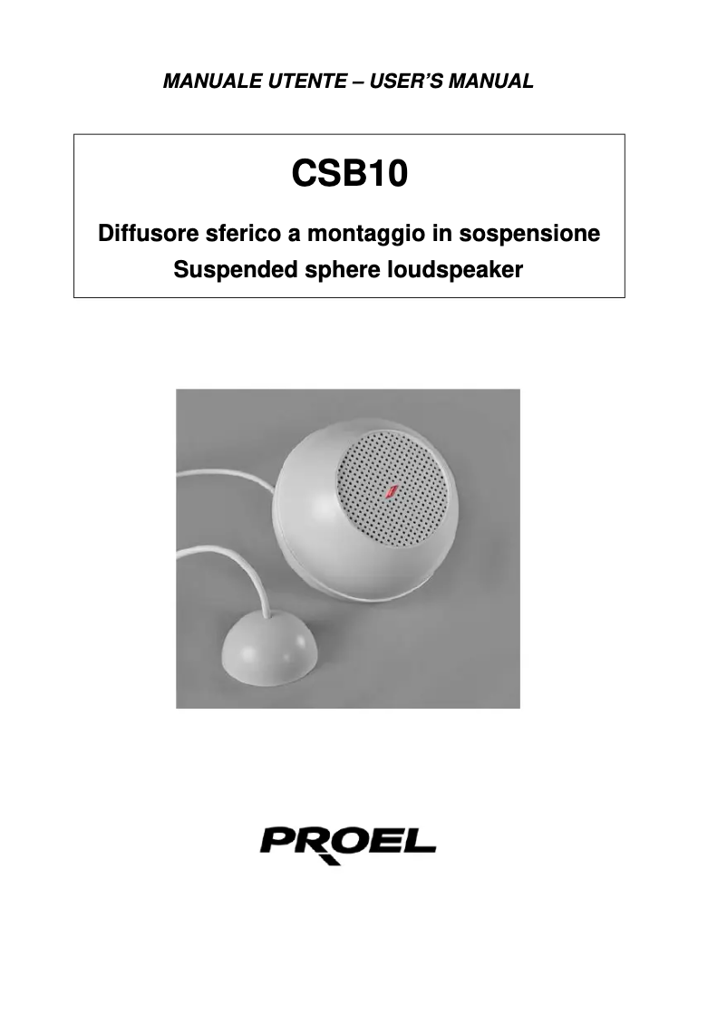 Page n°1 - Manuel utilisateur Proel CSB10