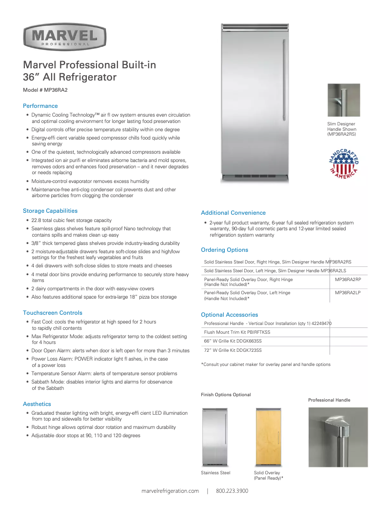 Page 1 de la notice Fiche technique Marvel MP36RA2LP