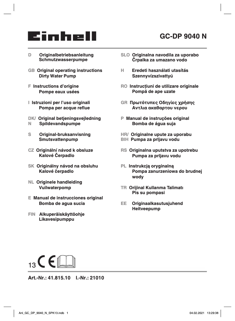 Image de la première page du manuel de l'appareil GC-DP 9040 N