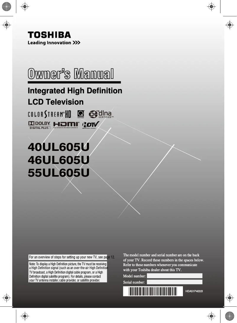 Image de la première page du manuel de l'appareil 55UL605U