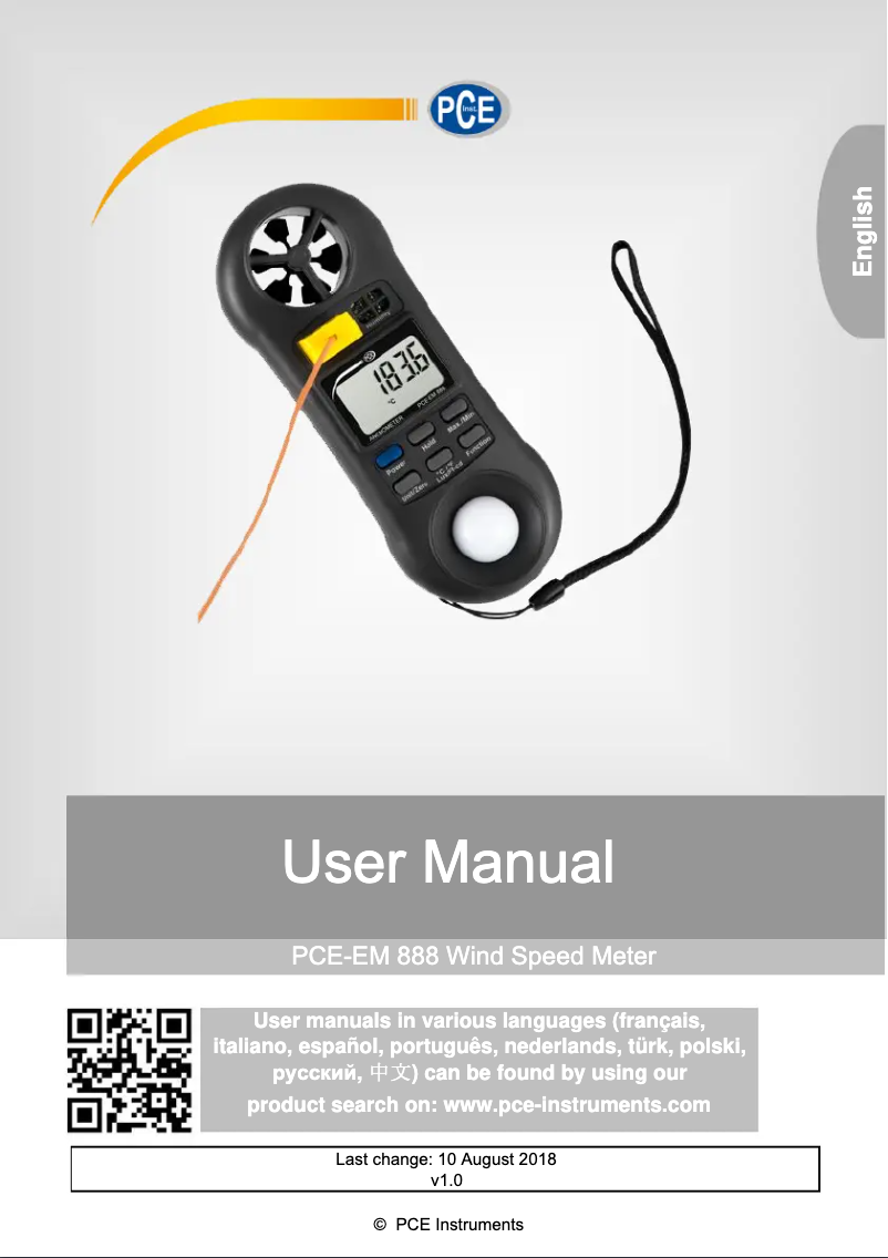 Page n°1 - Manuel utilisateur PCE Instruments PCE-EM 888