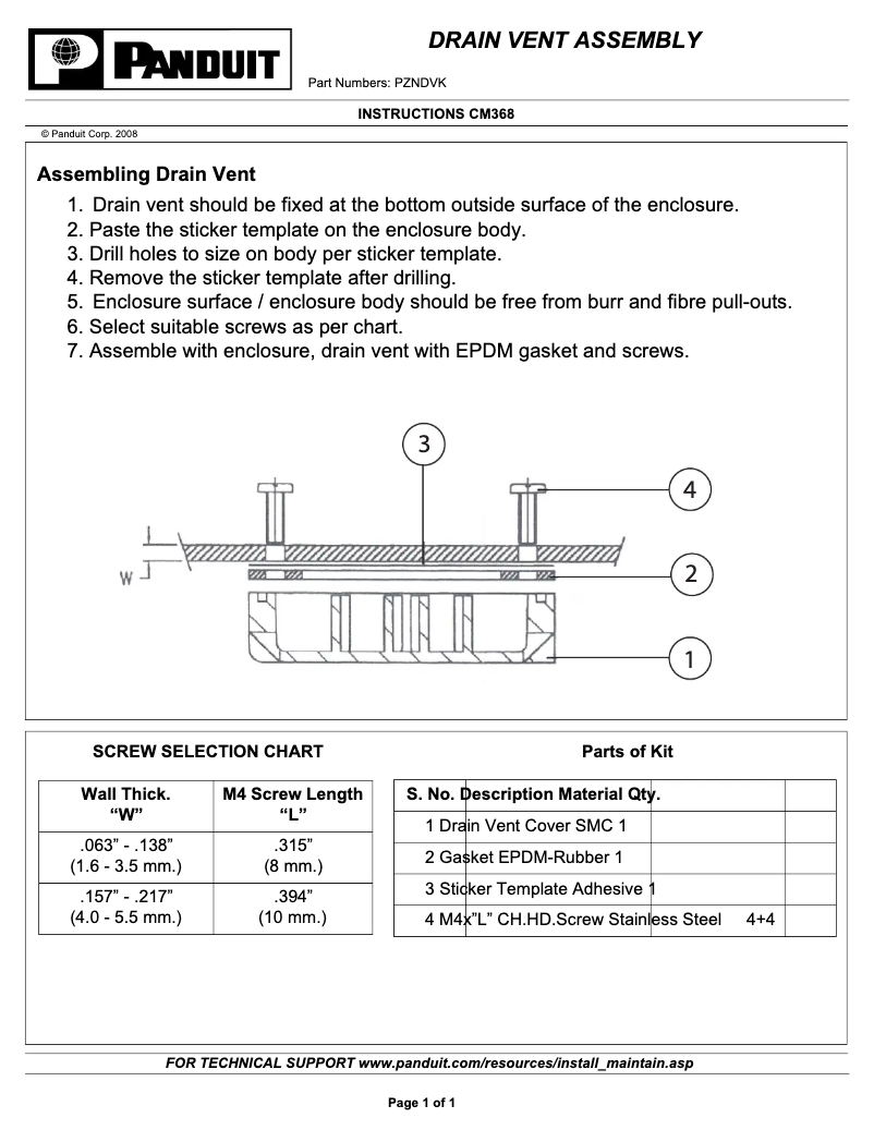Página 1 del manual Guía de instalación Panduit PZNDVK