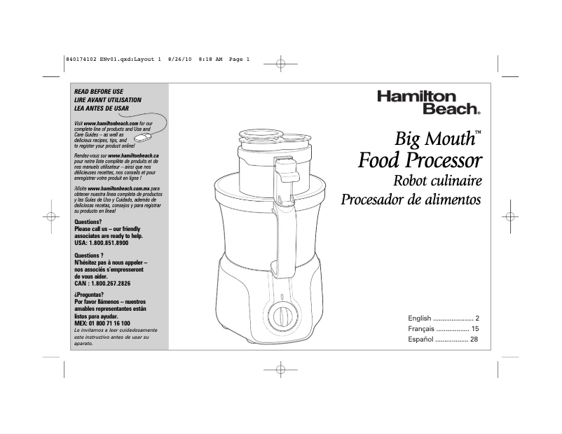 Page n°1 - Manuel utilisateur Hamilton Beach 70575 Big Mouth Deluxe