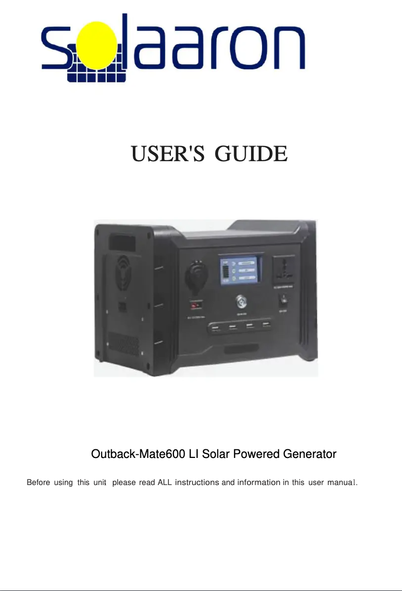 Page 1 de la notice Manuel utilisateur Solaaron Outback-Mate600