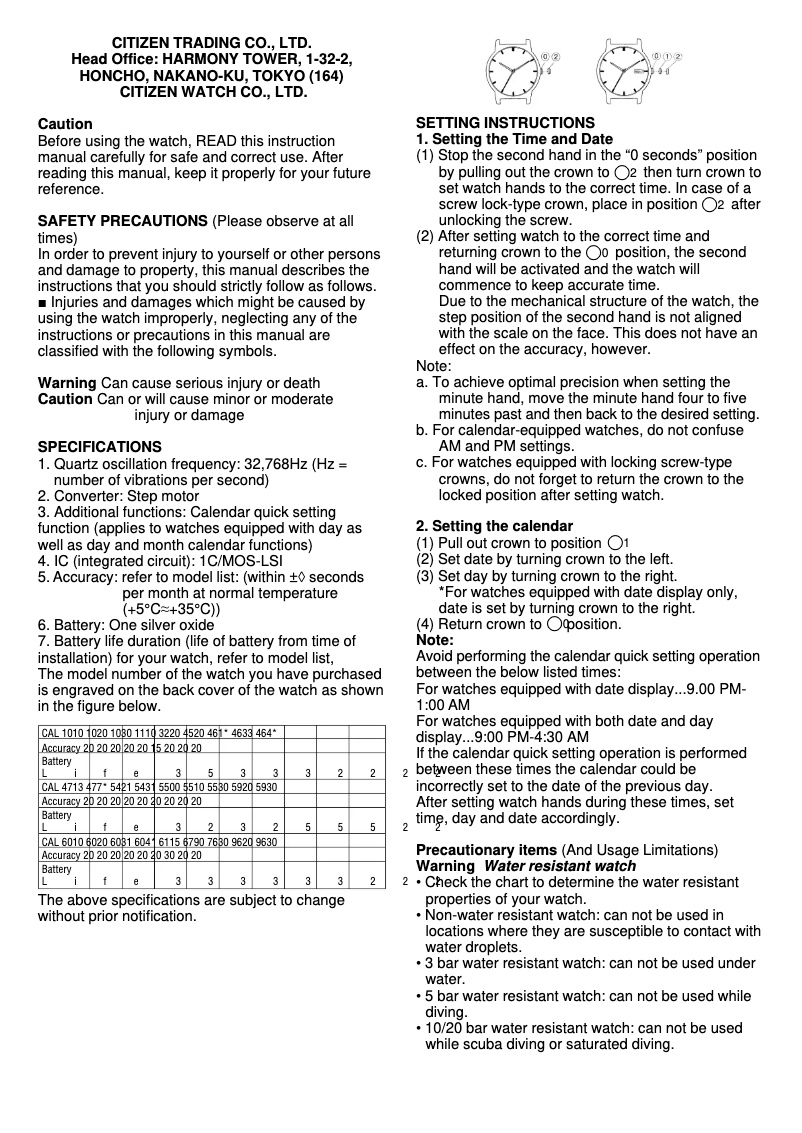 Page 1 de la notice Manuel utilisateur Citizen CAL 4713