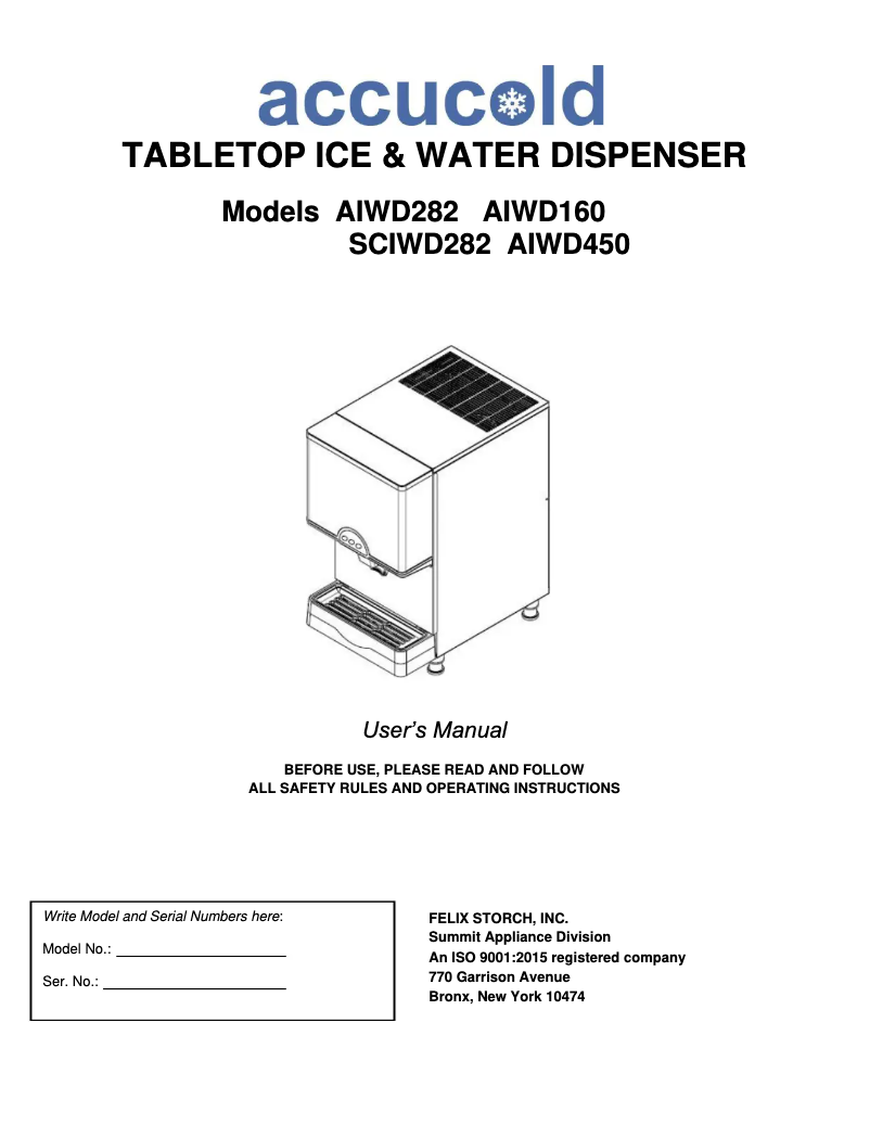 Page 1 de la notice Manuel utilisateur Accucold AIWD160